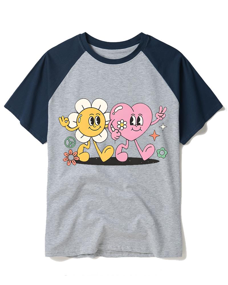 Flower And Heart Best Friends 1970s Raglan Baseball T-Shirt image 3