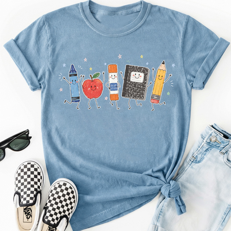 Cute Anthropomorphic School Supplies Teacher T-Shirt image 3