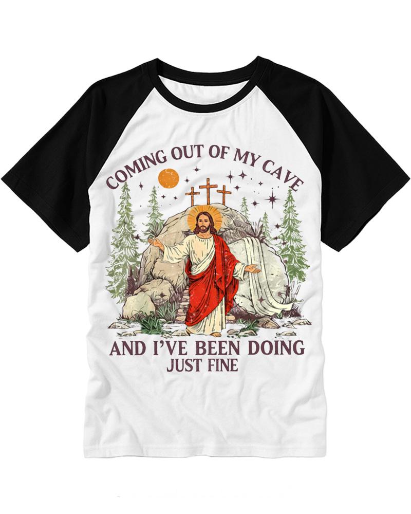 Coming Out Of My Cave And I've Been Doing Just Fine 2000s Raglan Baseball T-Shirt image 3
