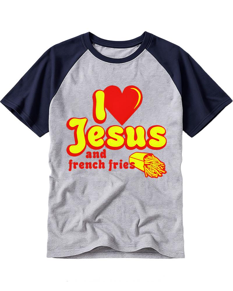 I Heart Jesus And French Fries Vintage Graphic Raglan Baseball T-Shirt image 3