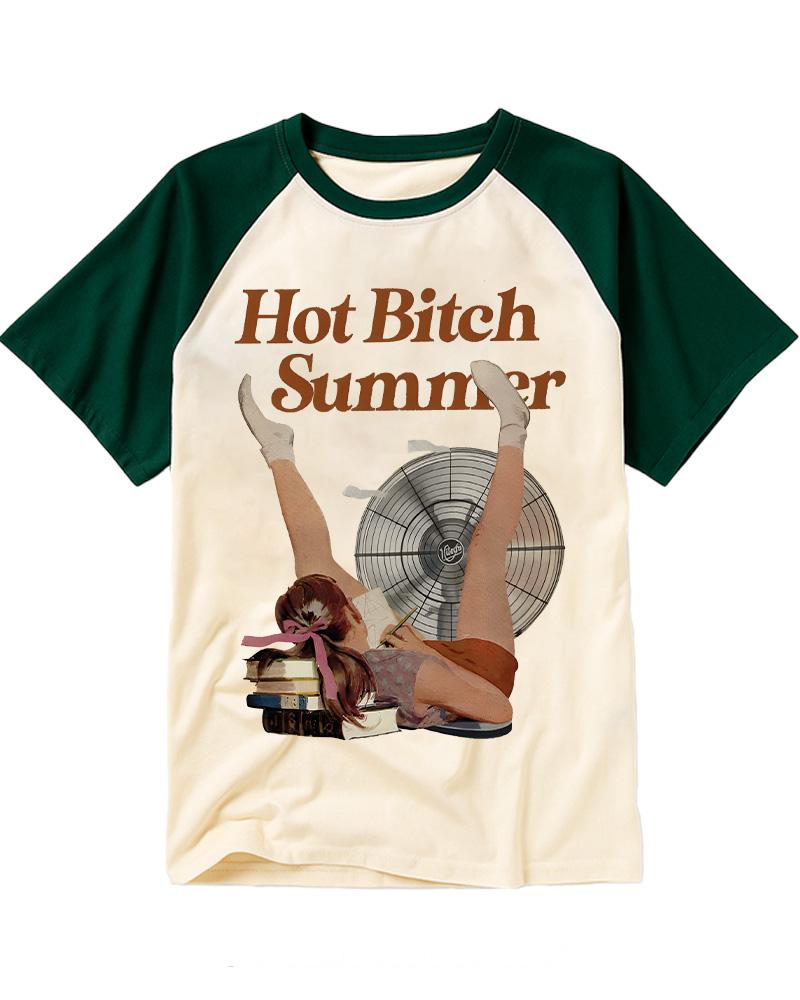 Hot Bitch Summer Vintage Graphic Raglan Baseball T-Shirt image 3