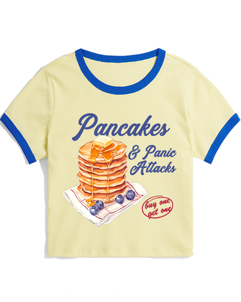 Pancakes & Panic Attacks 1960s Women's Ringer T-shirt image 3