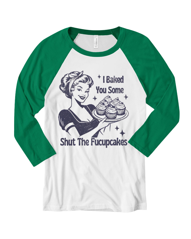 1950s Shut The Fucupcakes Long Sleeve Raglan T-Shirt image 4