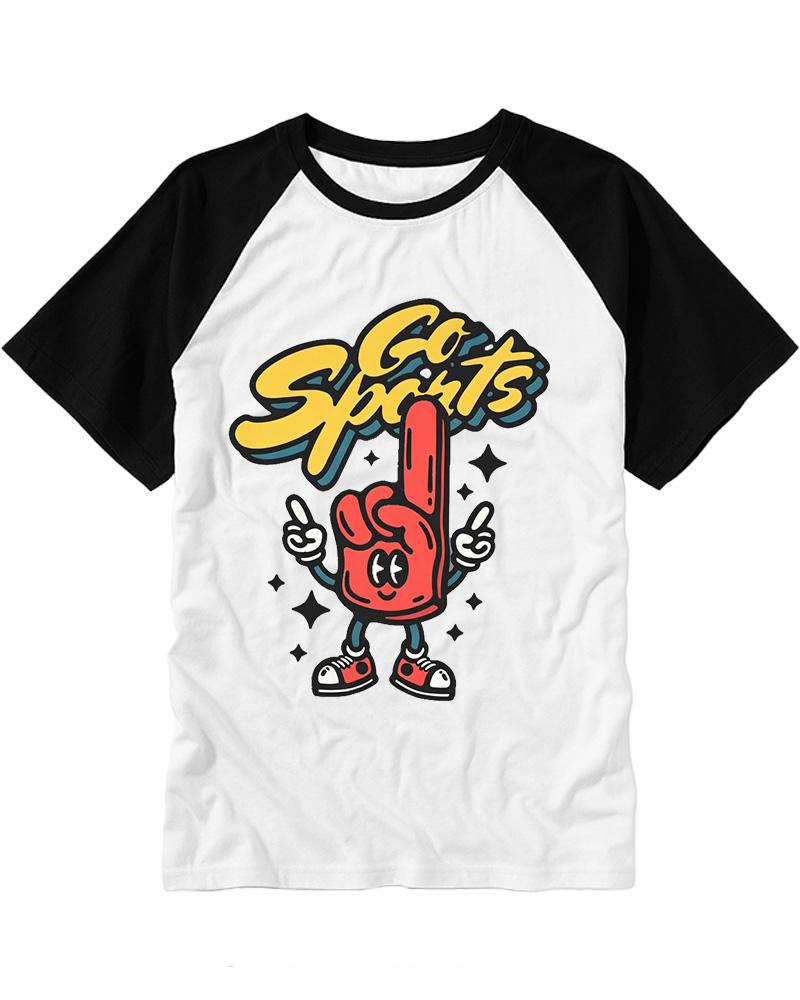 Funny Go Sports Foam Finger 1990s Raglan Baseball T-Shirt image 4