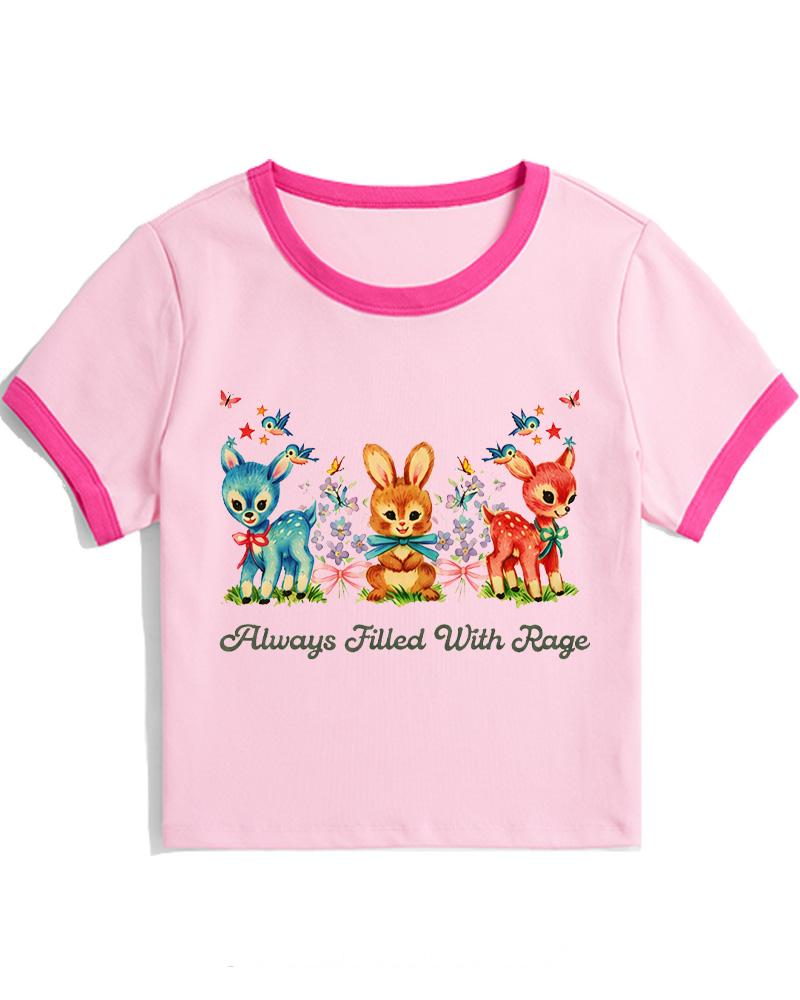 Stars and Flowers Animals 1950s Women's Ringer T-shirt image 4
