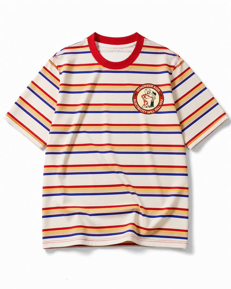 Electricity Will Kill You Kids 1950s Eco Oversized Striped Ringer T-Shirt image 4