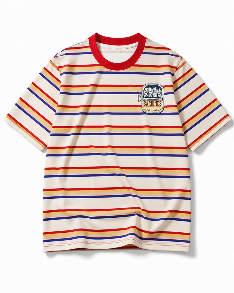 Vintage Sardine Tin 1960s Eco Oversized Striped Ringer T-Shirt image 4