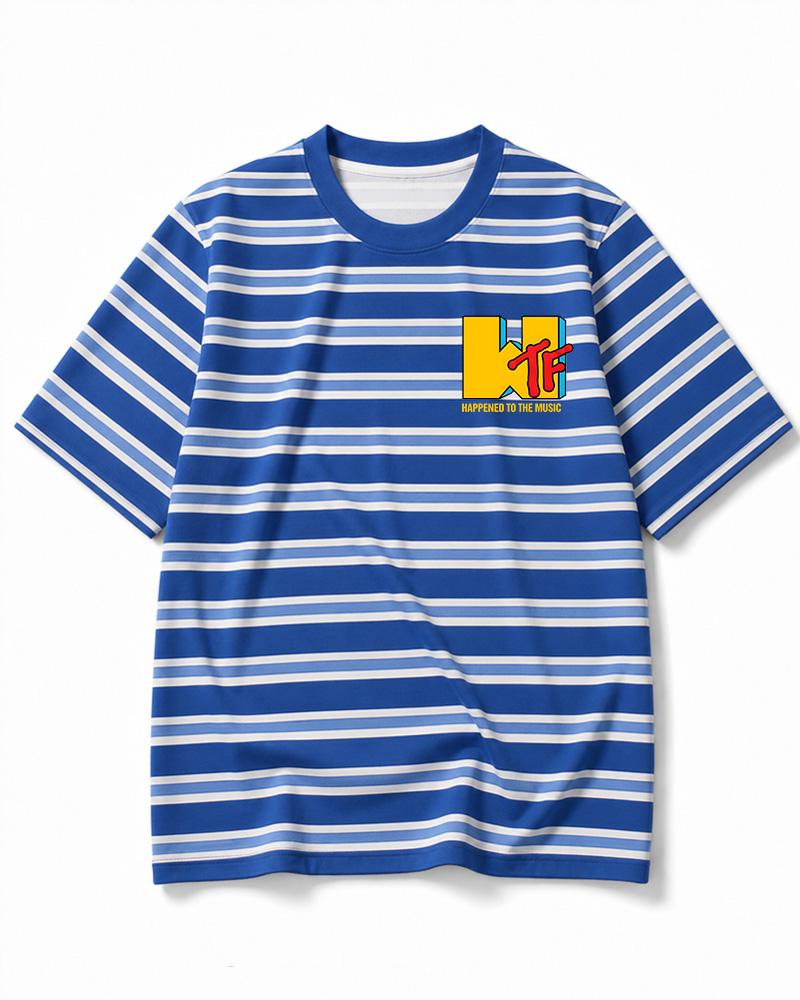 WTF Happened To Music 1980s Eco Oversized Striped Ringer T-Shirt image 4