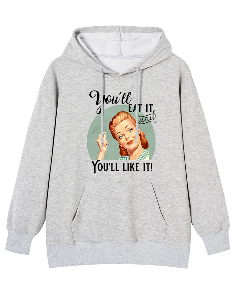 You'll Eat It And Like It Witty Graphic 1950s Cotton Pin-up Hoodie image 4