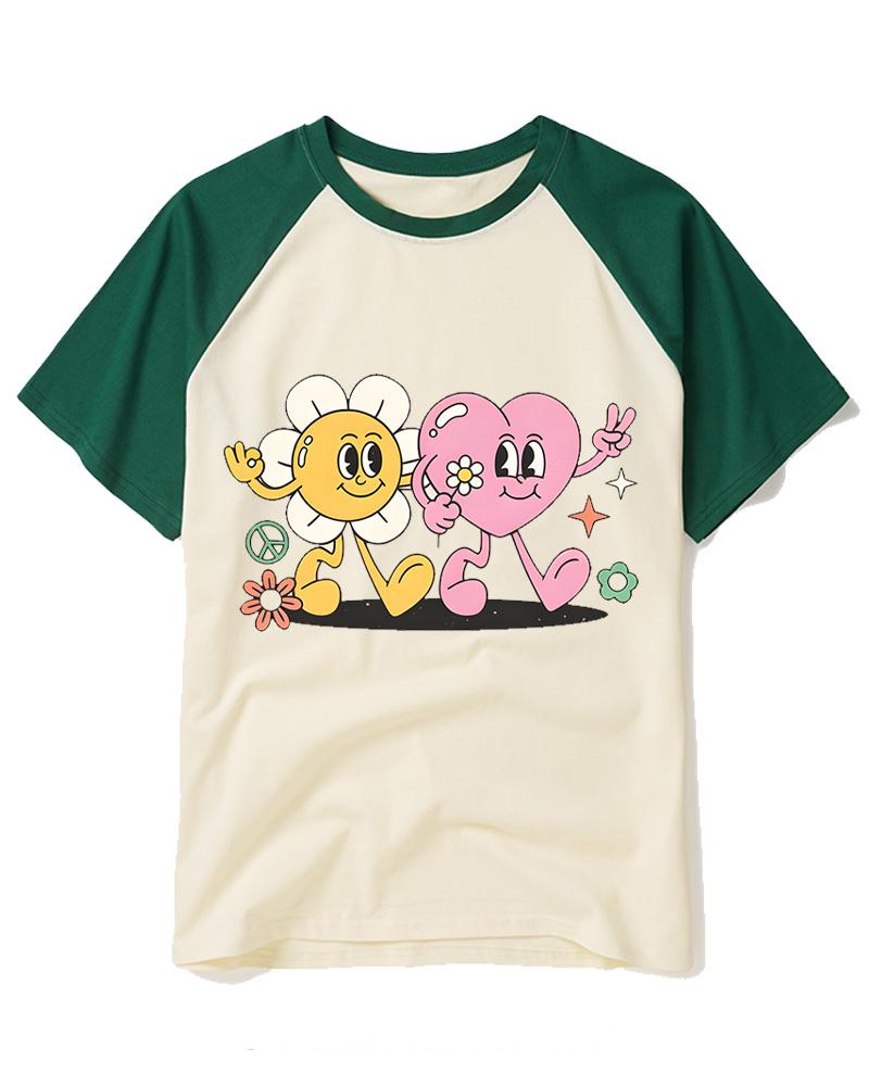 Flower And Heart Best Friends 1970s Raglan Baseball T-Shirt image 4