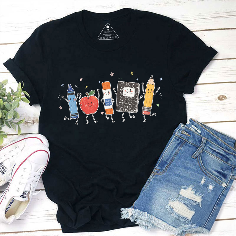 Cute Anthropomorphic School Supplies Teacher T-Shirt image 4