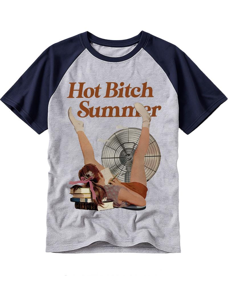 Hot Bitch Summer Vintage Graphic Raglan Baseball T-Shirt image 4