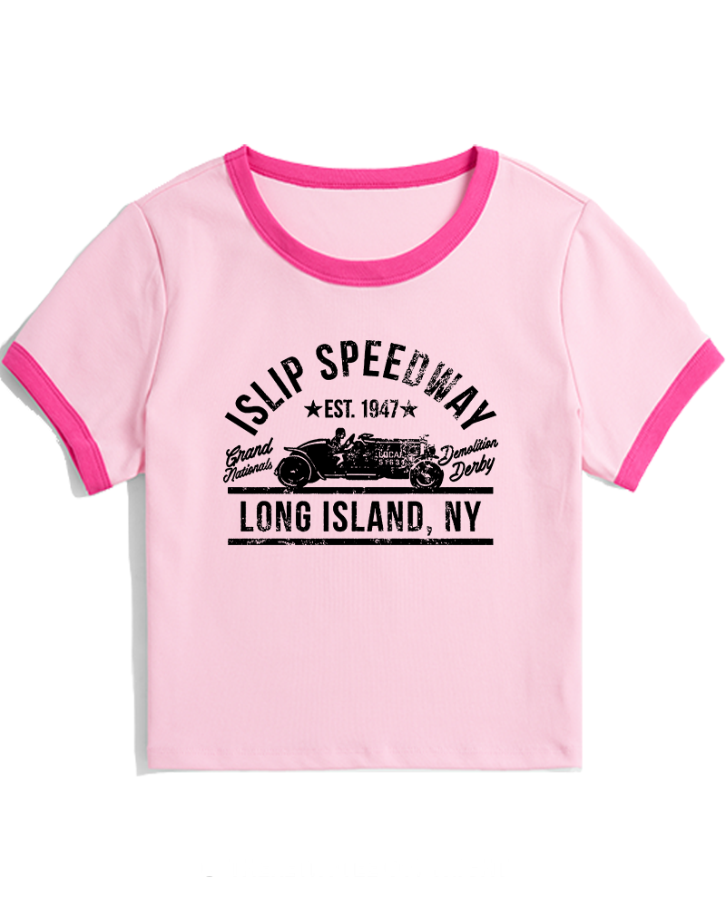 Islip Speedway 1960s Women's Ringer T-shirt image 4