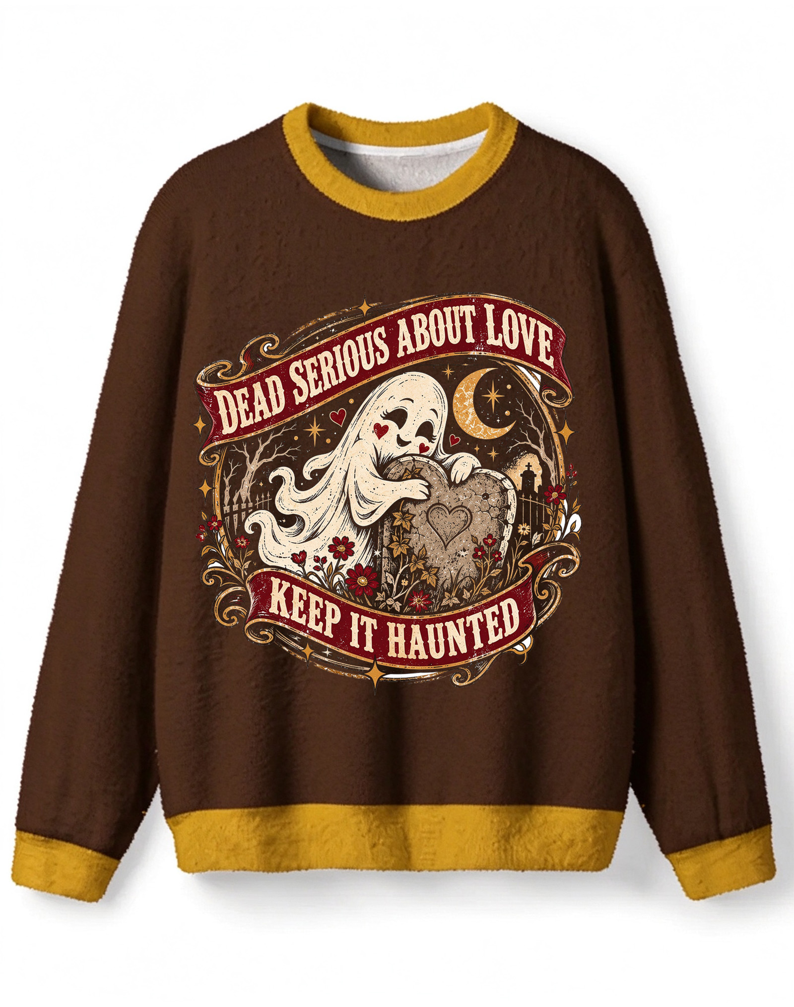 Retro Gothic Ghost Halloween Sweater, Dead Serious About Love Keep It Haunted Graphic Knit Top