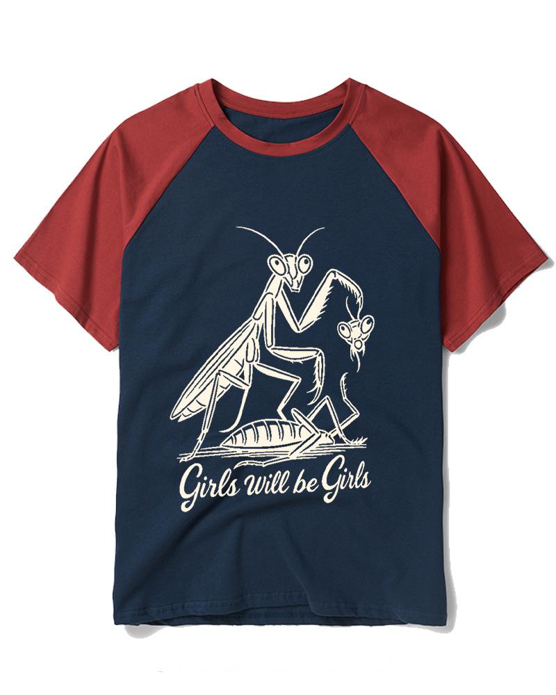 Girls Will Be Girls Praying Mantis Funny Quote 2000s Raglan Baseball T-Shirt image 5