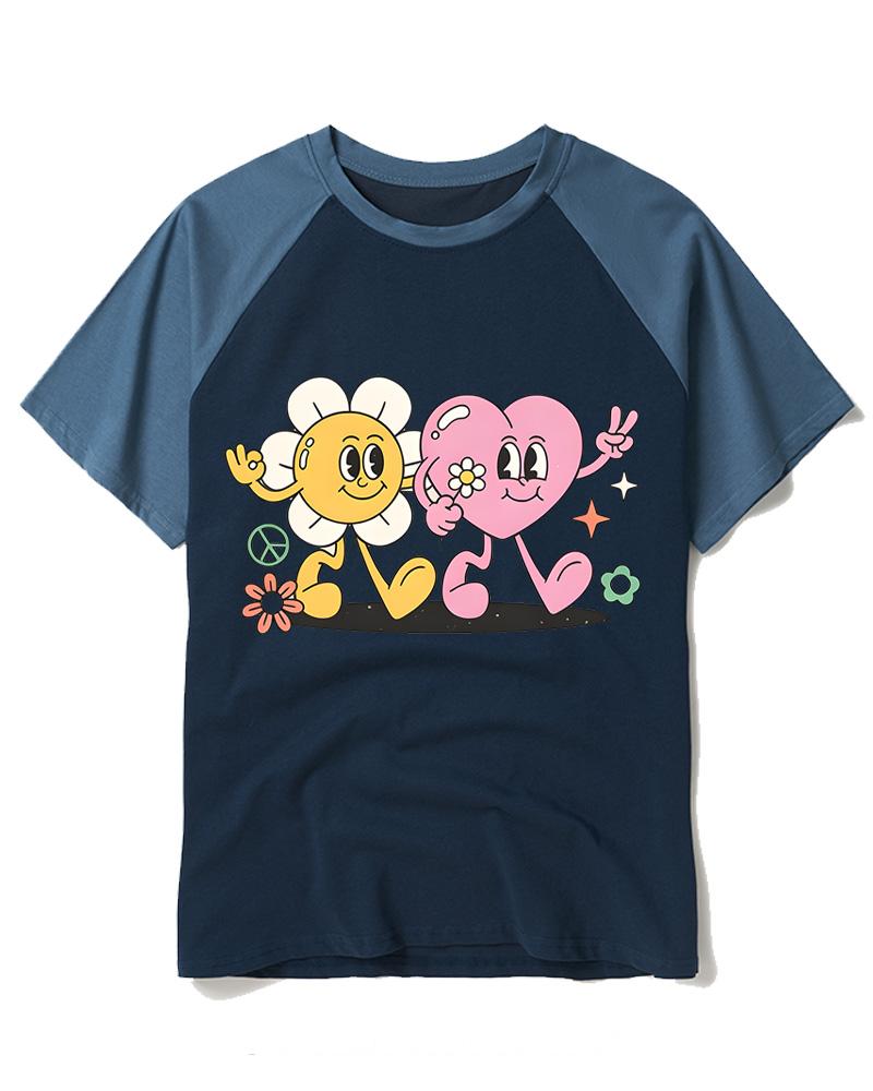 Flower And Heart Best Friends 1970s Raglan Baseball T-Shirt image 5