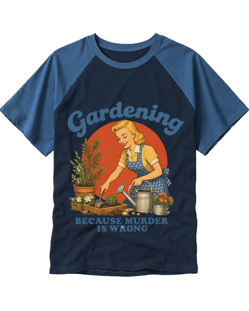 Gardening Because Murder Is Wrong 1950s Raglan Baseball T-Shirt image 6