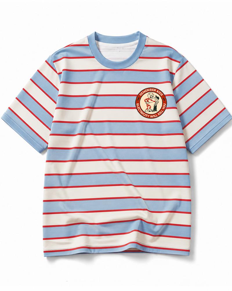 Electricity Will Kill You Kids 1950s Eco Oversized Striped Ringer T-Shirt image 6