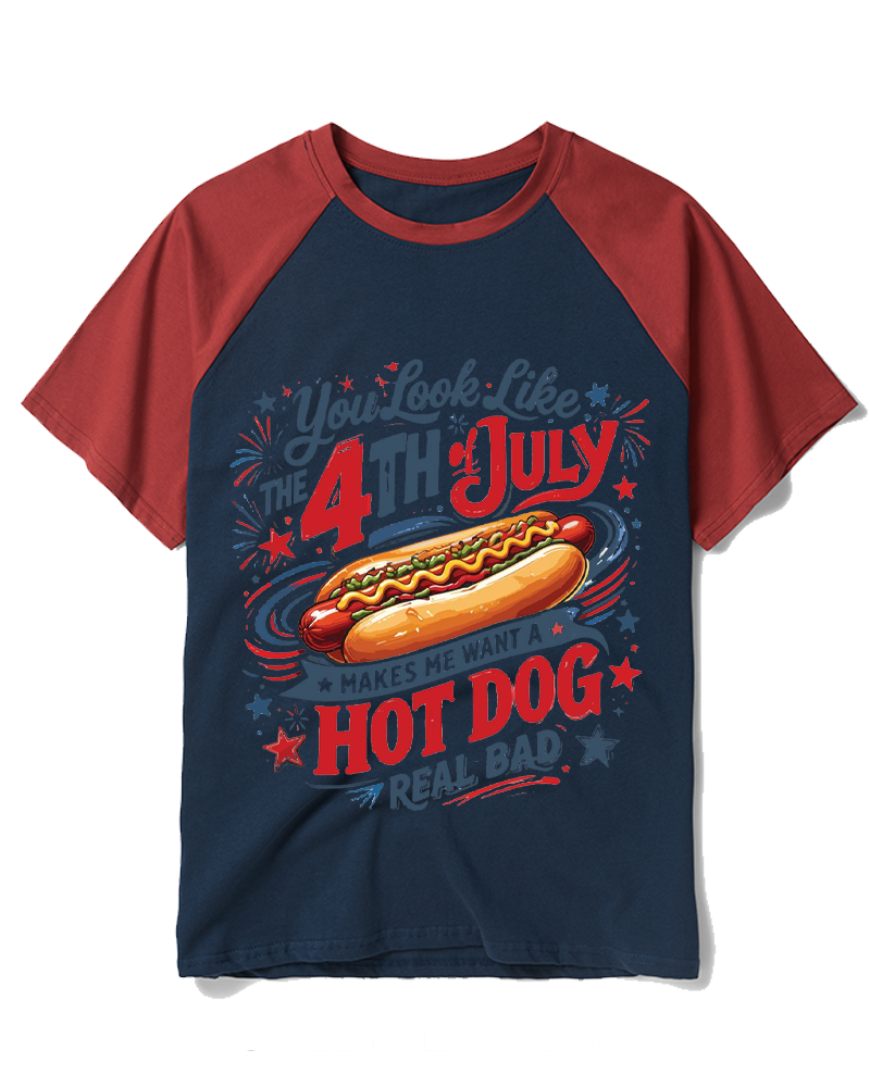 Fourth Of July Shirt Hot Dog 1990s Raglan Baseball T-Shirt image 6