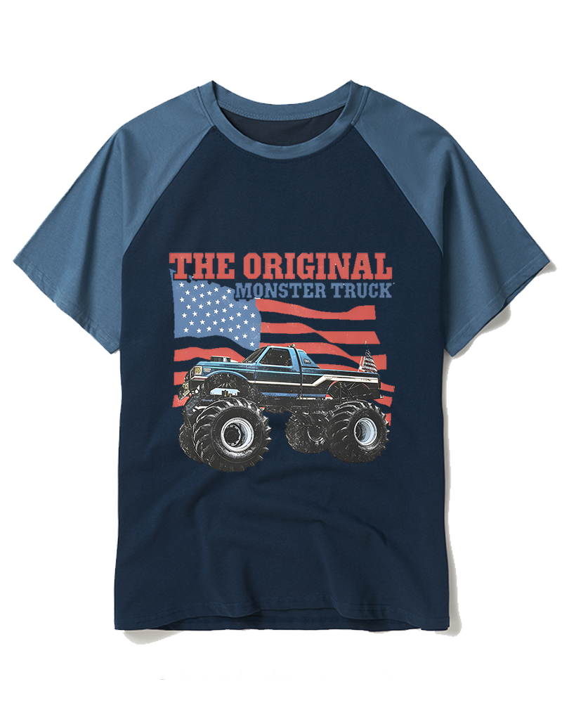 Monster Truck Flag Bigfoot 1970s Raglan Baseball T-Shirt image 6
