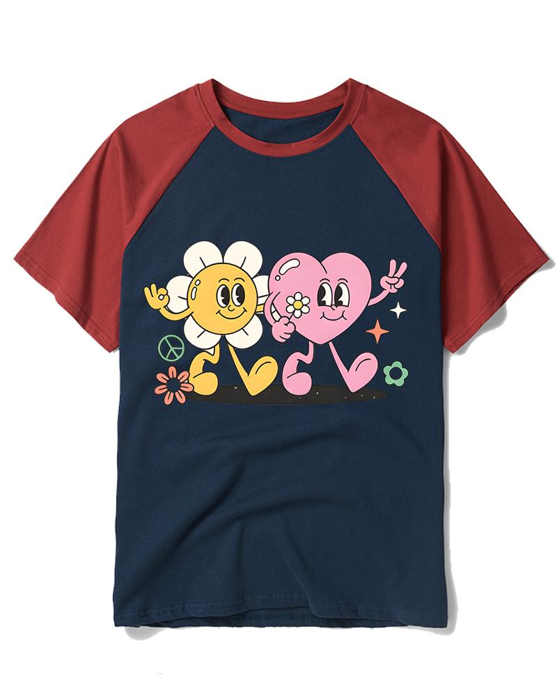 Flower And Heart Best Friends 1970s Raglan Baseball T-Shirt image 6