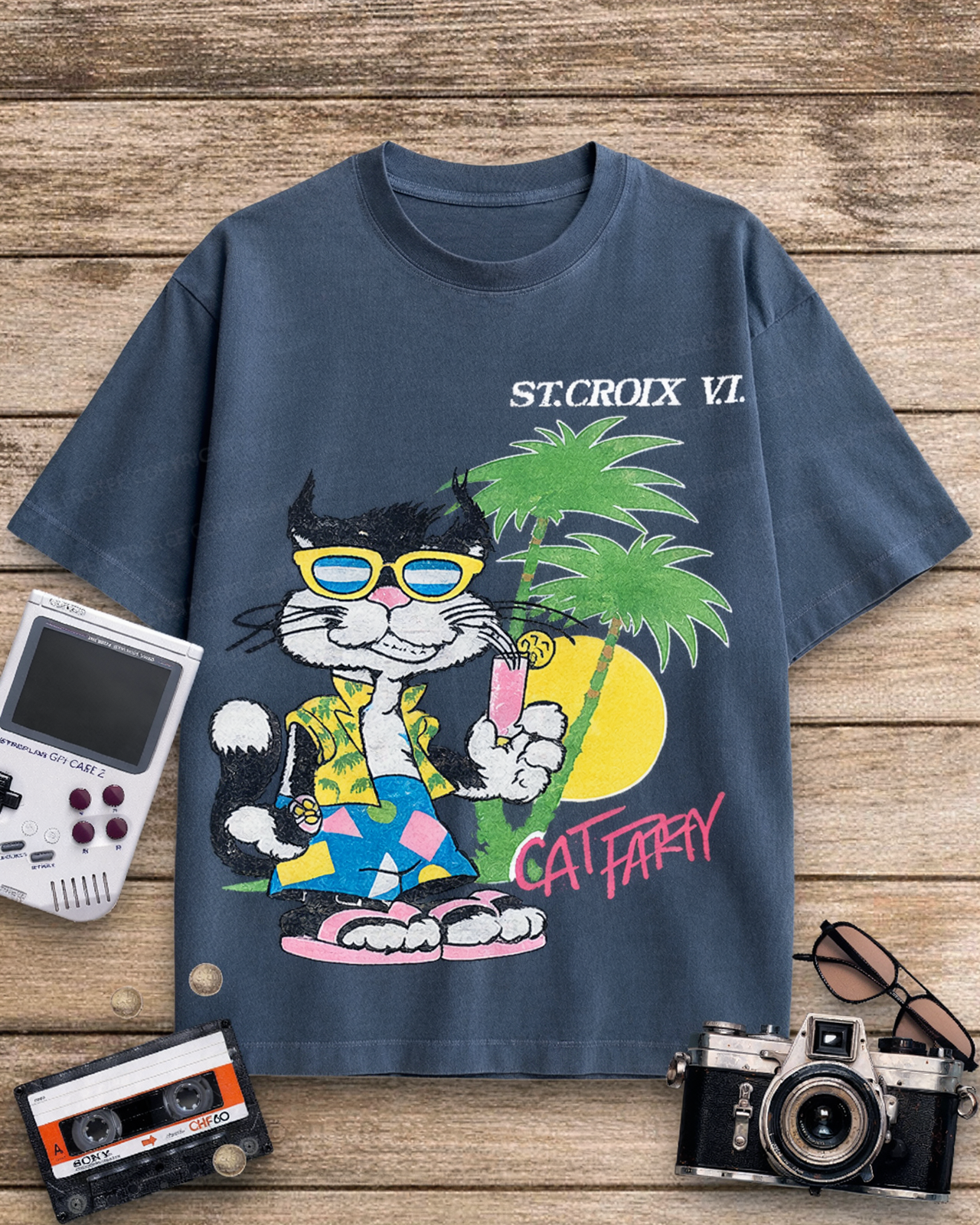 Cat Party 1980s Cotton T-Shirt image 2