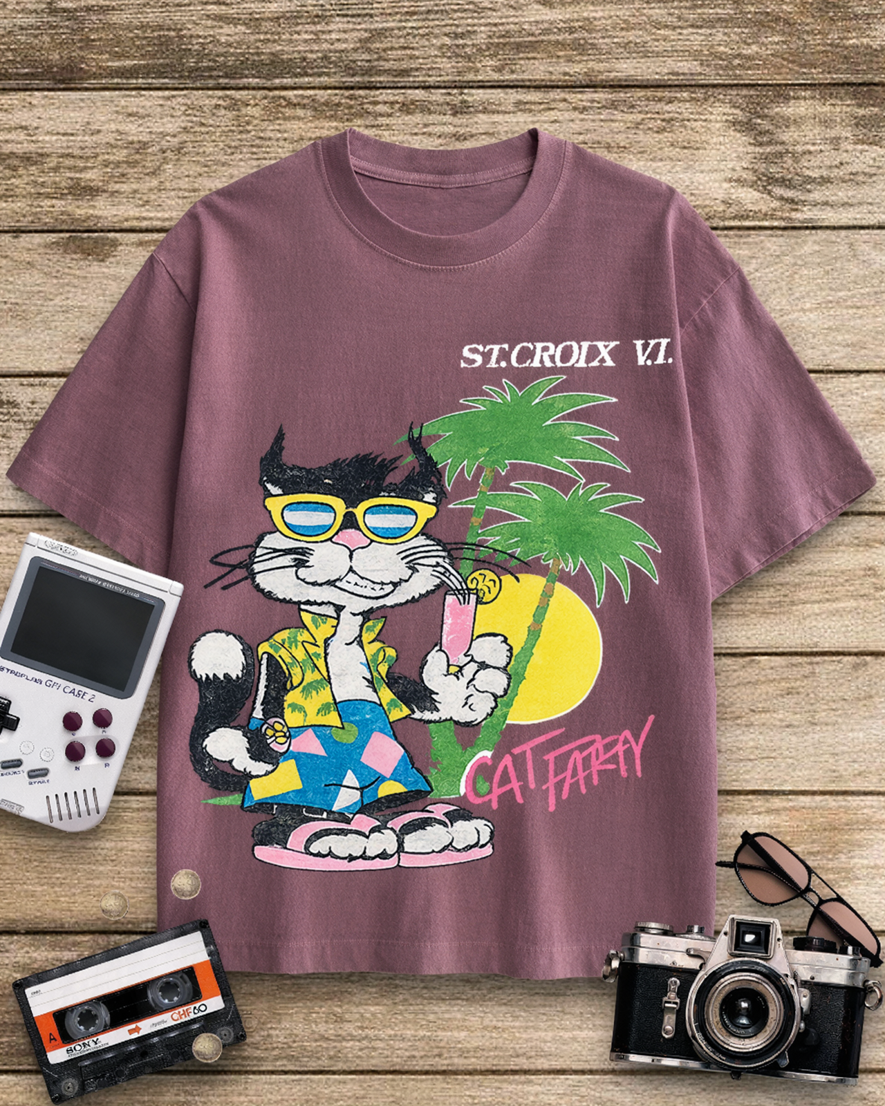 Cat Party 1980s Cotton T-Shirt image 3