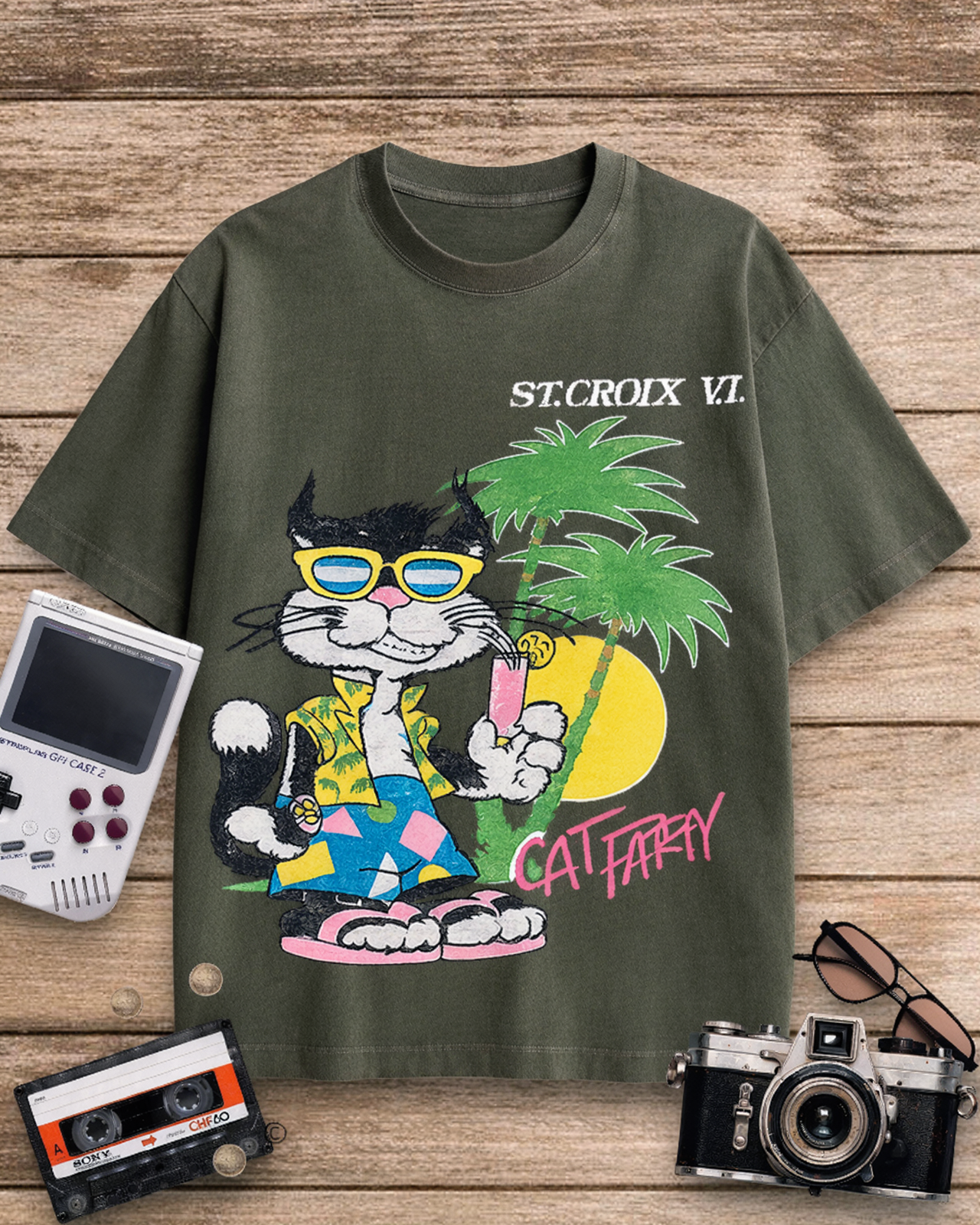 Cat Party 1980s Cotton T-Shirt image 4