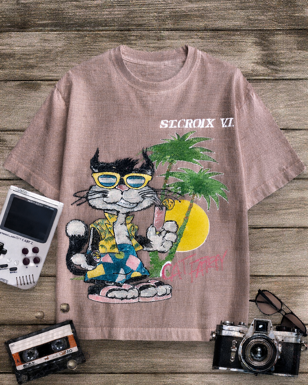 Cat Party 1980s Cotton T-Shirt image 5