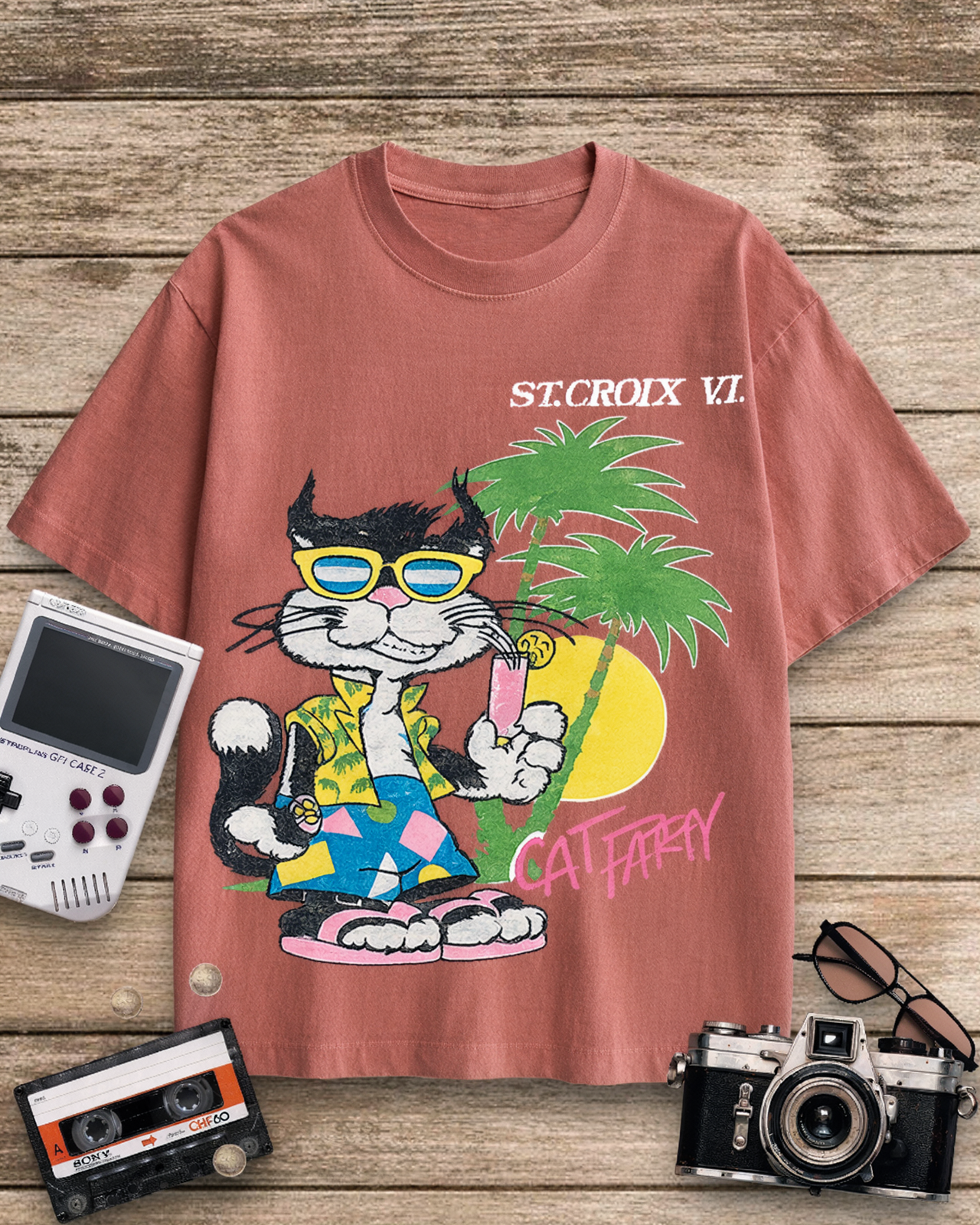 Cat Party 1980s Cotton T-Shirt image 6
