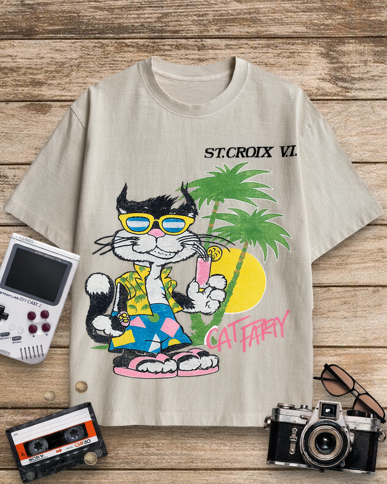 Cat Party 1980s Cotton T-Shirt image 7