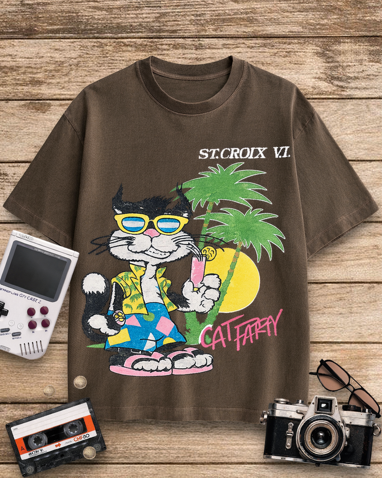 Cat Party 1980s Cotton T-Shirt image 8