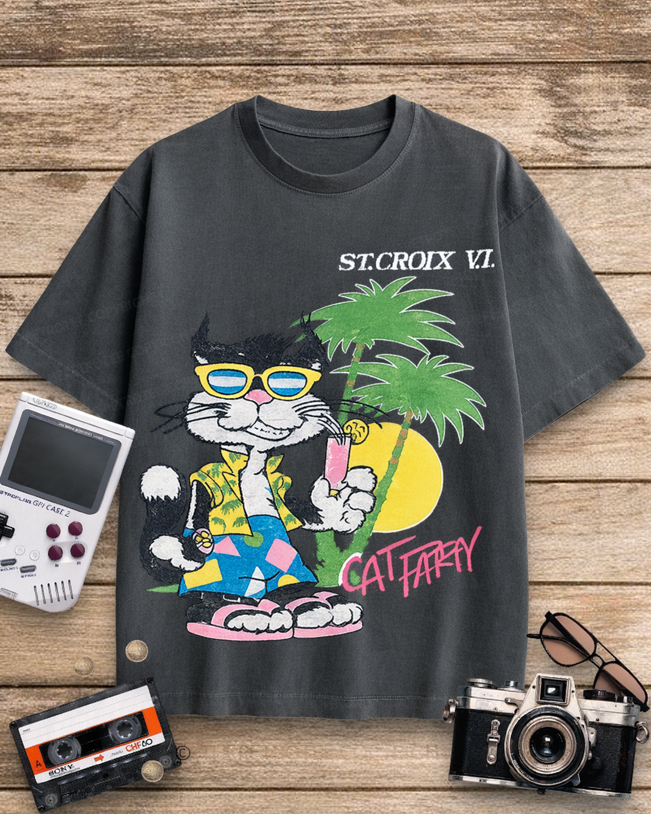 Cat Party 1980s Cotton T-Shirt image 9
