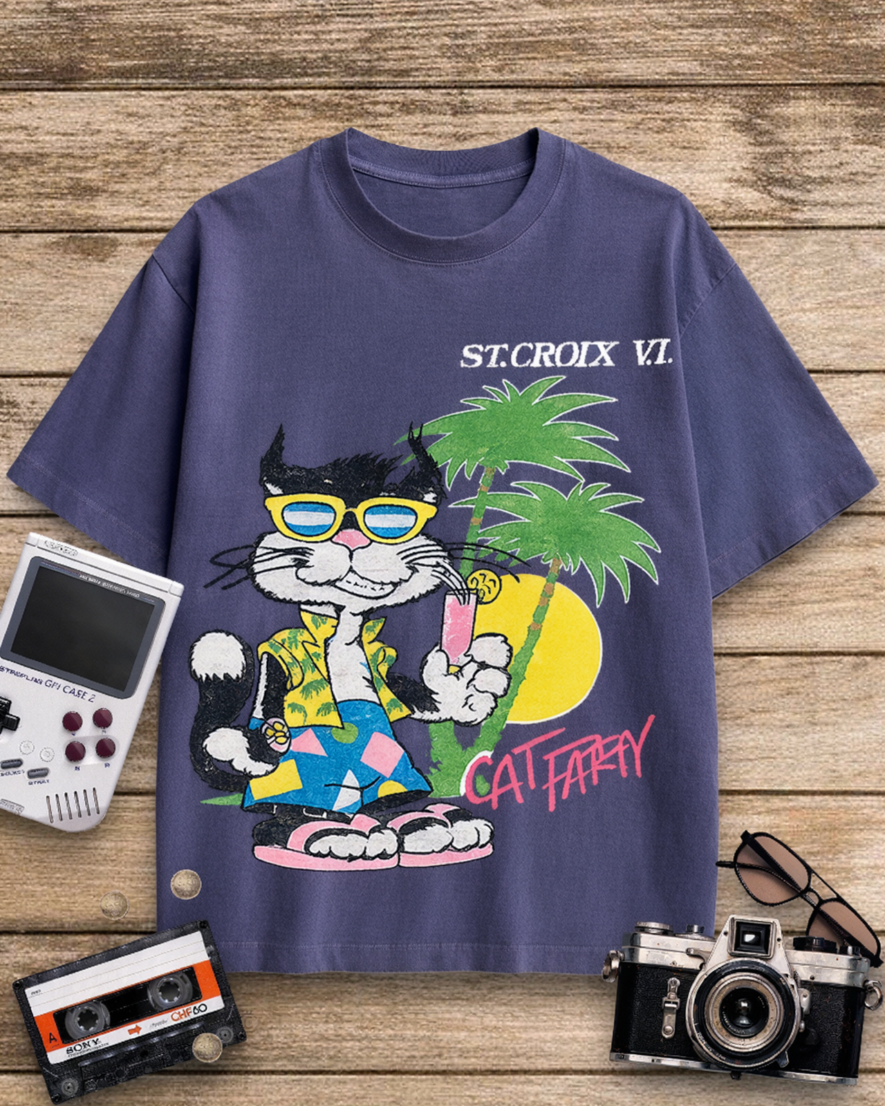 Cat Party 1980s Cotton T-Shirt image 11