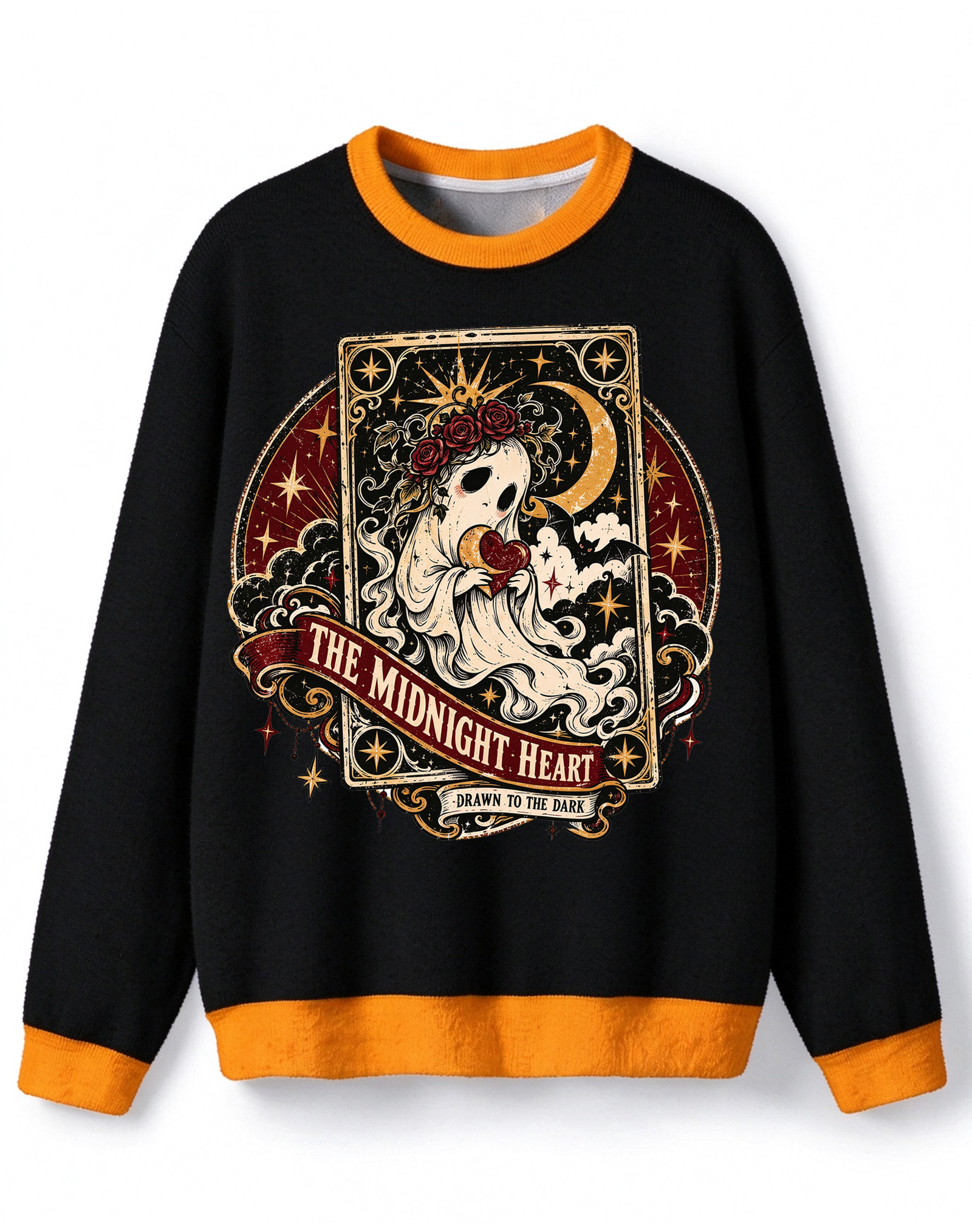 Retro Gothic Tarot Ghost Halloween Sweater, The Midnight Heart Graphic Knit Top
