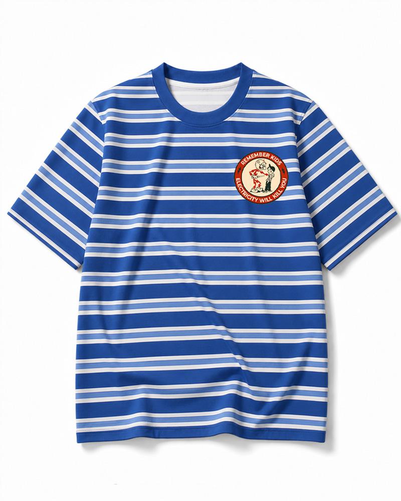 Electricity Will Kill You Kids 1950s Eco Oversized Striped Ringer T-Shirt image 8