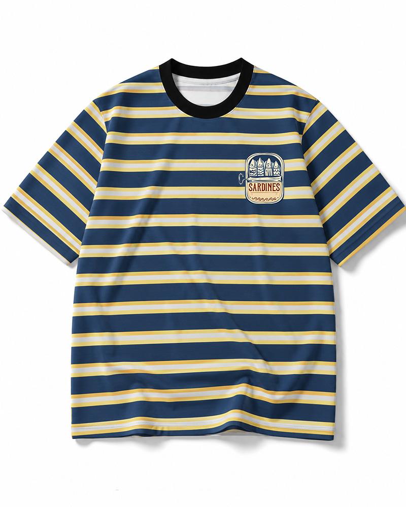 Vintage Sardine Tin 1960s Eco Oversized Striped Ringer T-Shirt image 8