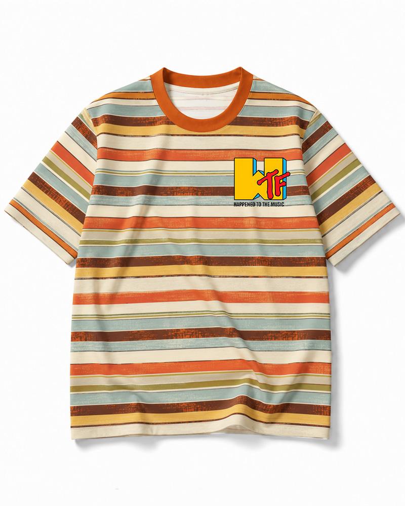 WTF Happened To Music 1980s Eco Oversized Striped Ringer T-Shirt image 8