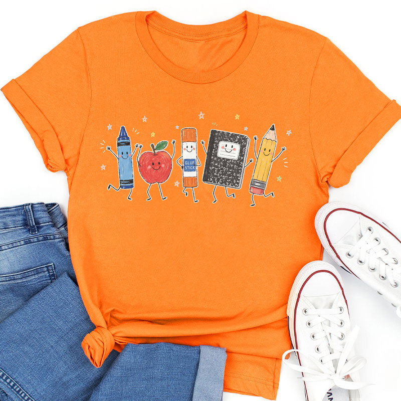 Cute Anthropomorphic School Supplies Teacher T-Shirt image 8