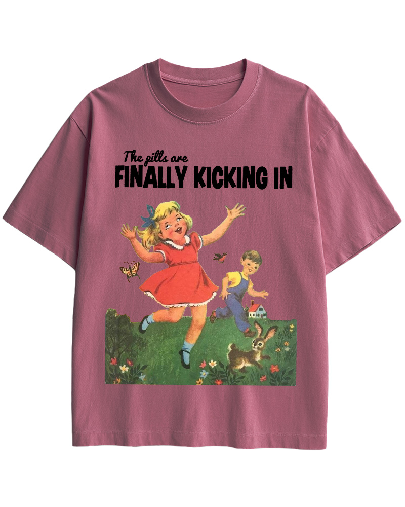 The Pills Are Finally Kicking In 1970s Cotton T-Shirt image 8