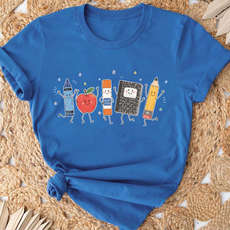 Cute Anthropomorphic School Supplies Teacher T-Shirt image 9