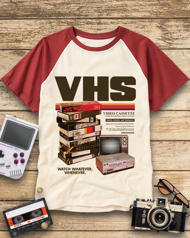 Vintage Retro Tech VHS Nostalgia Raglan Tee