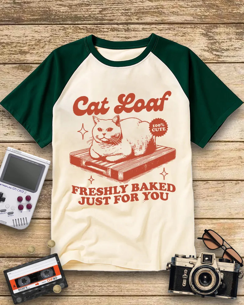 Retro Red Tone Cat Graphic Raglan Tee