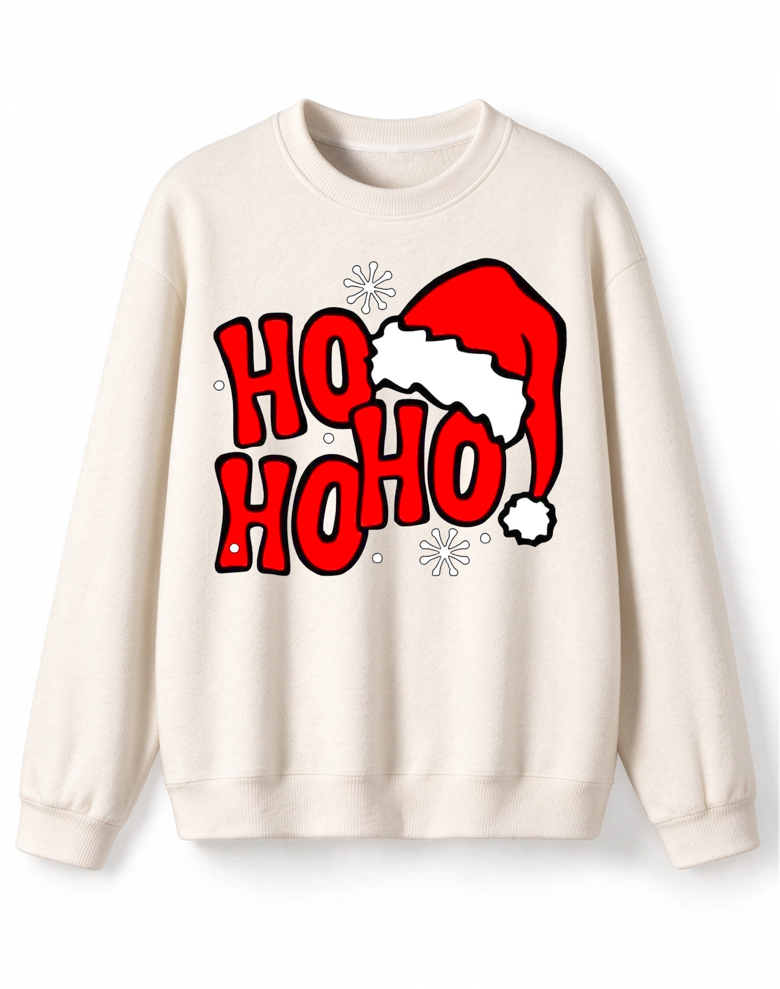 Festive Christmas Knit Pullover, Cute Ho Ho Ho Santa Hat Print Crew Neck Long Sleeve Sweater