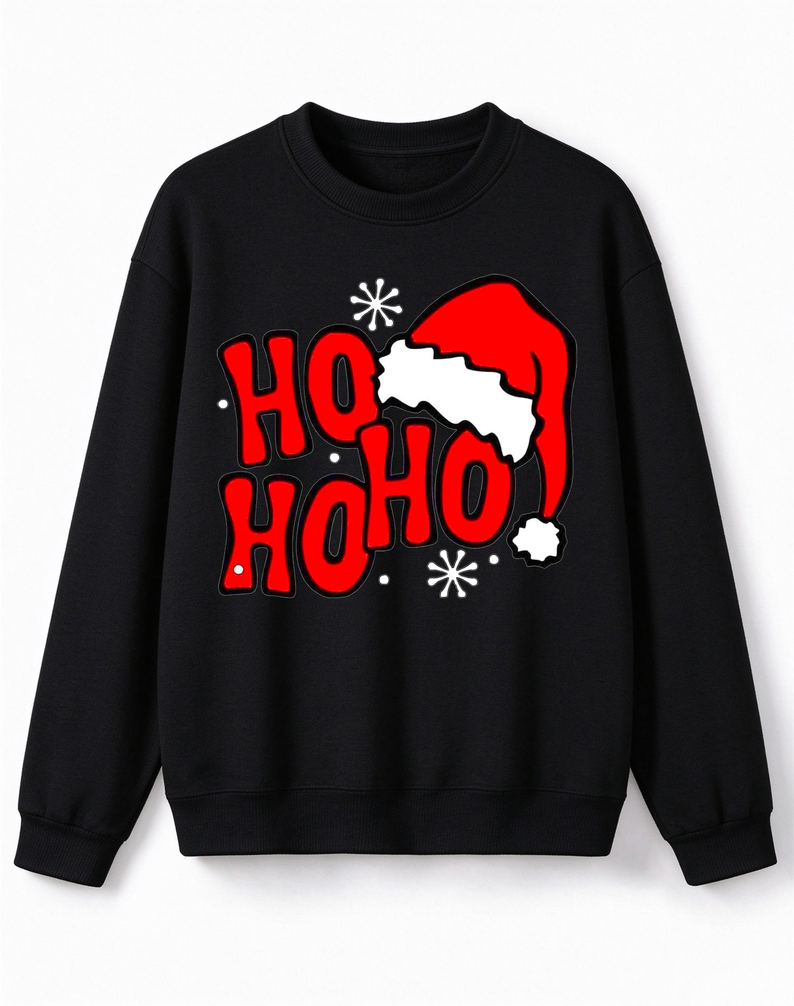 Festive Christmas Knit Pullover, Cute Ho Ho Ho Santa Hat Print Crew Neck Long Sleeve Sweater