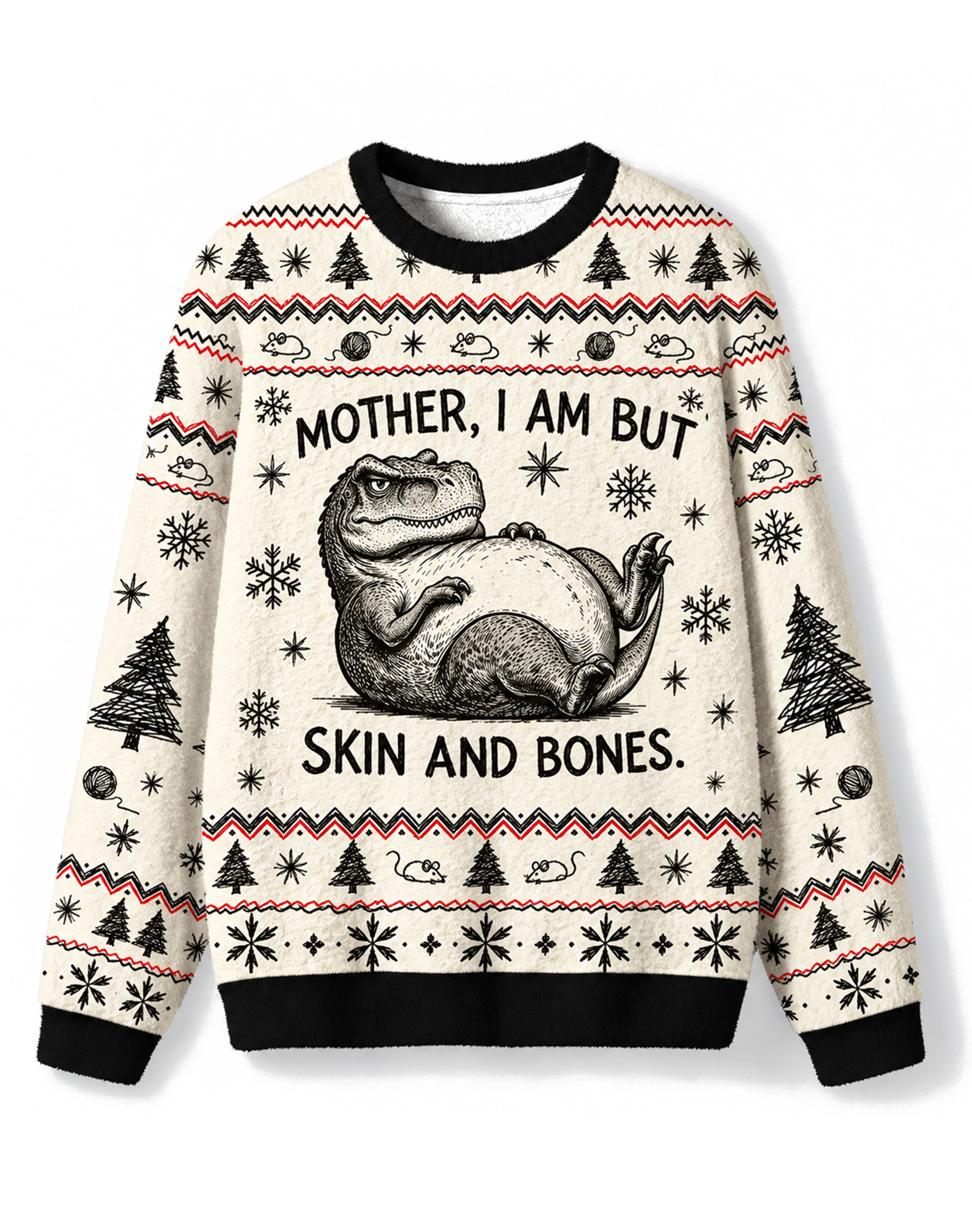 Fair Isle T-Rex Christmas Sweater Funny Skin And Bones Xmas Party Pullover