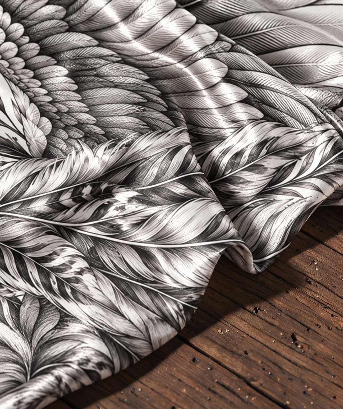 Monochrome Sketch Wing Satin Cape Shawl