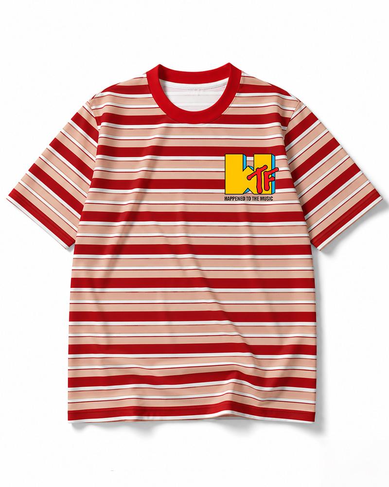 WTF Happened To Music 1980s Eco Oversized Striped Ringer T-Shirt image 10