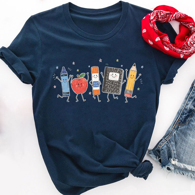 Cute Anthropomorphic School Supplies Teacher T-Shirt image 10