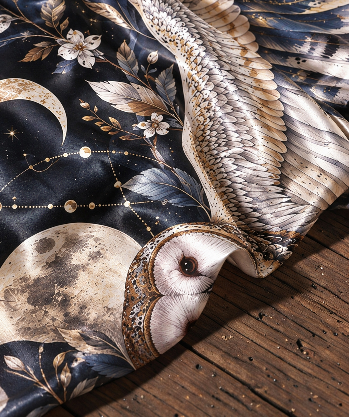 Celestial Owl Moon Star Satin Poncho Shawl
